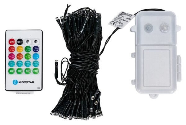 Aigostar - LED dimmerabile per esterni, catena luminosa con sensore 100xLED/3xAA 12m bianco caldo + telecomando