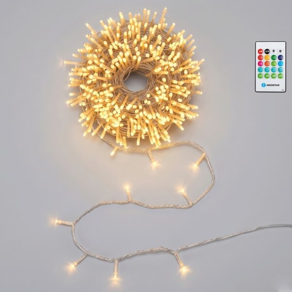 Aigostar - Catena luminosa LED dimmerabile da esterno con sensore 100xLED/3xAA 12m bianco caldo + telecomando