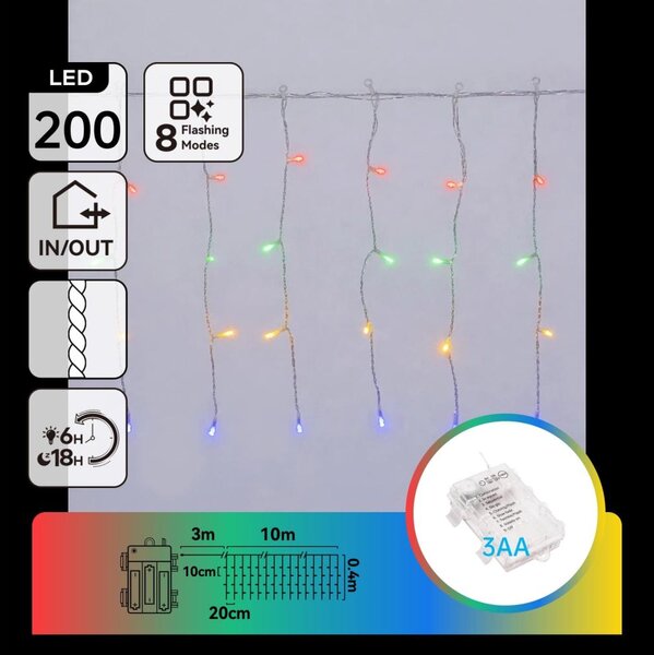 Aigostar - LED catena natalizia da esterno 200xLED/8 funzioni 3xAA 13x0,4m IP44 multicolore