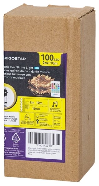 Aigostar - Catena luminosa LED dimmerabile da esterno con sensore 100xLED/3xAA 12m bianco caldo + telecomando