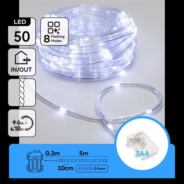 Aigostar-LED Catena luminosa natalizia da esterno 50xLED/8 funzioni 3xAA 5,3m IP44 bianco freddo