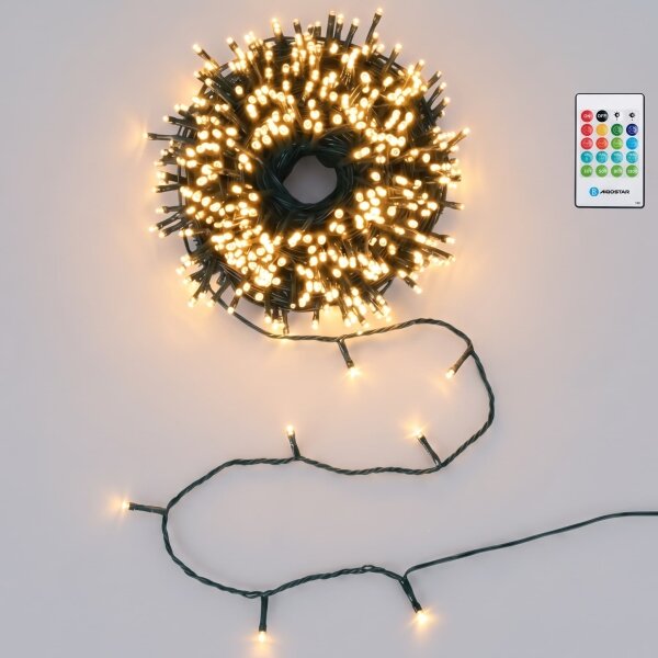 Aigostar - LED dimmerabile per esterni, catena luminosa con sensore 100xLED/3xAA 12m bianco caldo + telecomando