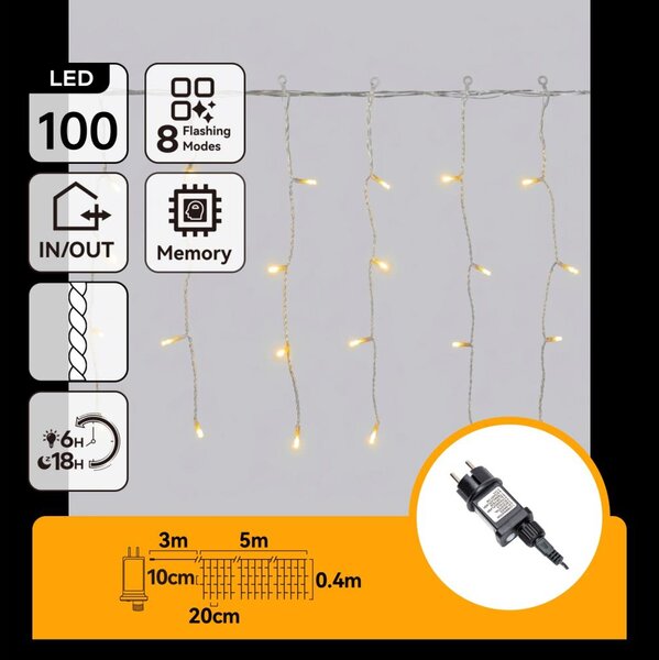 Aigostar - Catena luminosa natalizia a LED da esterno 100xLED/8 funzioni 8x0,4m IP44 bianco caldo