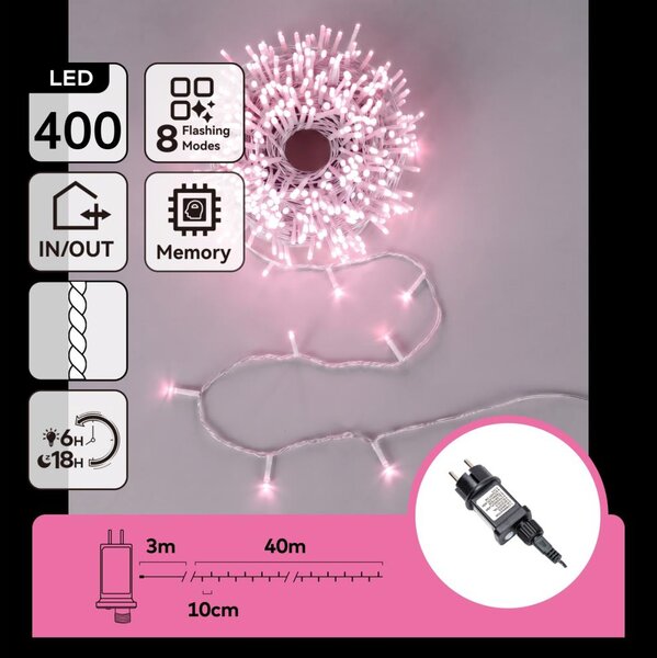 Aigostar - Catena luminosa natalizia LED per esterni 400xLED/8 funzioni 43m IP44 rosa