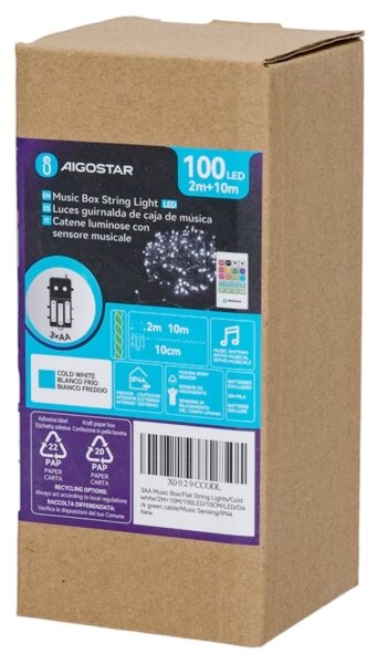 Aigostar - LED dimmerabile per esterni, catena luminosa con sensore 100xLED/3xAA 12m bianco caldo + telecomando