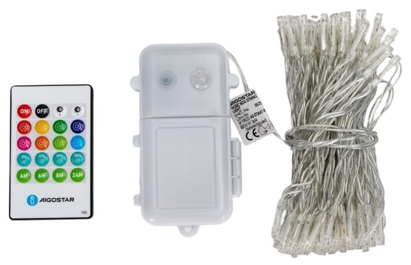 Aigostar - LED dimmerabile per esterni catena luminosa con sensore 100xLED/3xAA 12m bianco freddo + telecomando