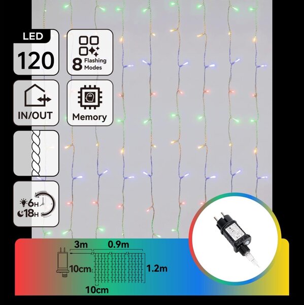Aigostar - Catena luminosa natalizia LED da esterno 120 LED/8 funzioni 3,9x1,2m IP44 multicolore