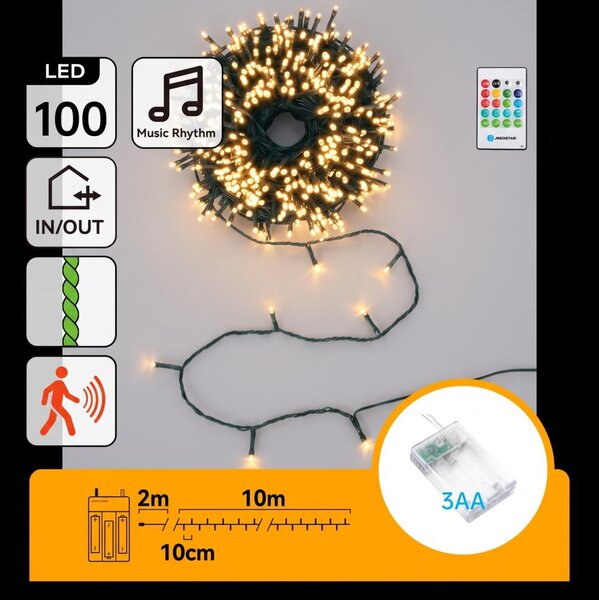 Aigostar - LED dimmerabile per esterni, catena luminosa con sensore 100xLED/3xAA 12m bianco caldo + telecomando