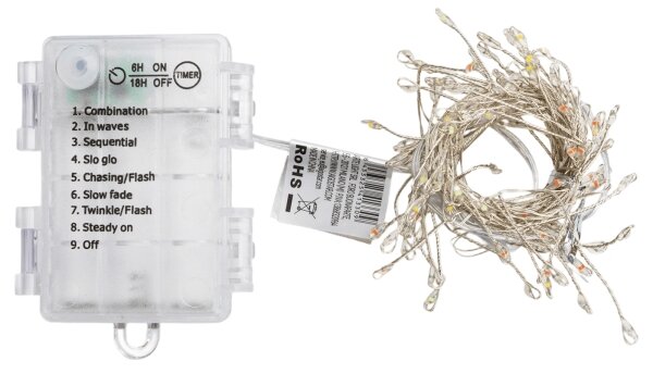 Aigostar - LED Catena luminosa natalizia da esterno 100xLED/8 funzioni 3xAA 3,3m IP44 multicolore