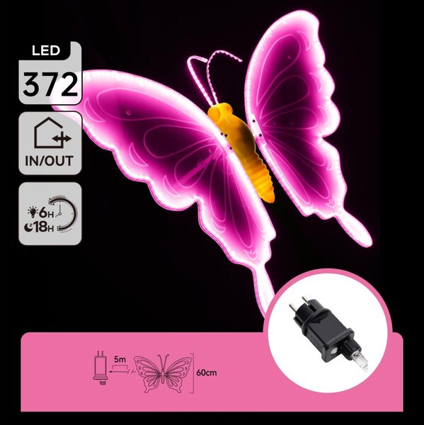 Aigostar - LED Decorazione da esterno 372xLED 60 cm IP44 farfalla/rosa