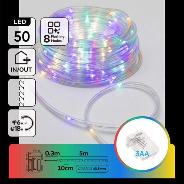 Aigostar - LED Catena luminosa di Natale per esterni 50xLED/8 funzioni 3xAA 5,3m IP44 multicolore