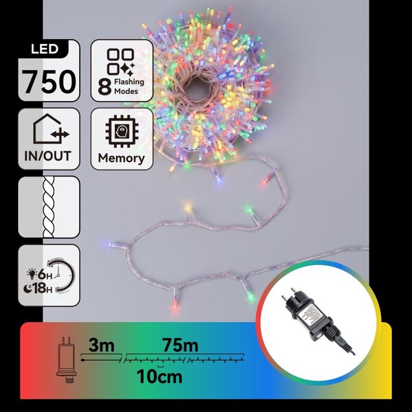 Aigostar - LED catena luminosa natalizia da esterno 750xLED/8 funzioni 78m IP44 multicolore