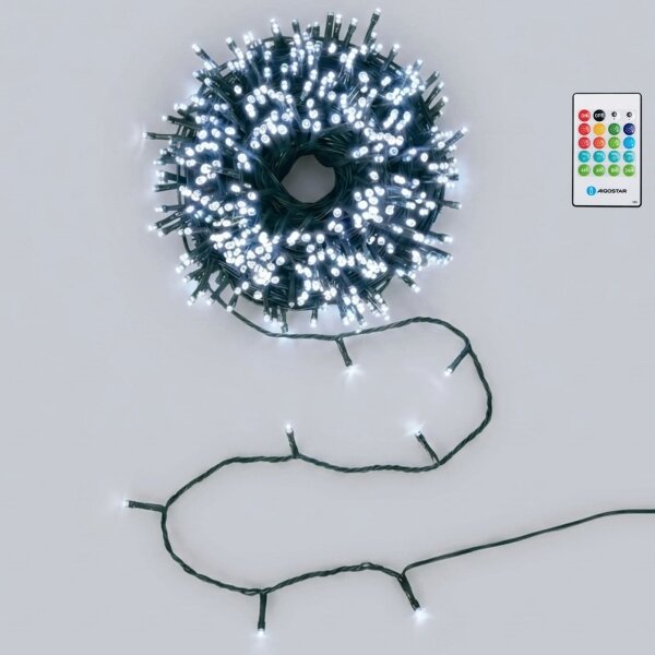 Aigostar - Catena luminosa LED dimmerabile per esterni natalizia con sensore 100xLED/3xAA 12 m bianco freddo + telecomando