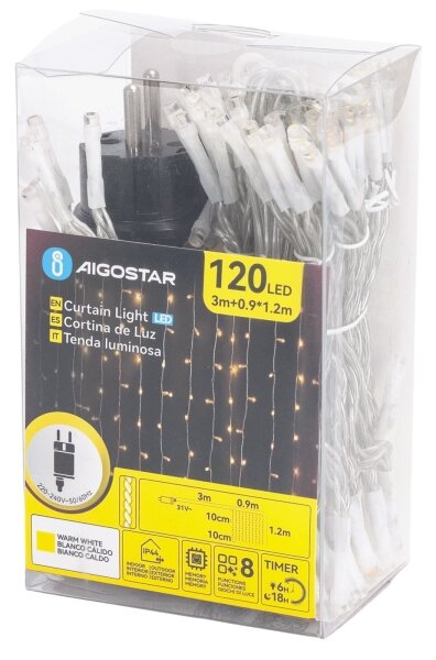 Aigostar - LED ghirlanda natalizia da esterno 120xLED/8 funzioni 3,9x1,2m IP44 bianco caldo