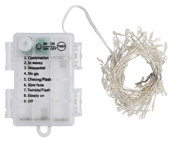 Aigostar-LED Catena luminosa natalizia da esterno 100xLED/8 funzioni 3xAA 3,3m IP44 bianco freddo