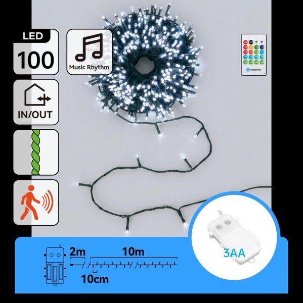 Aigostar - Catena luminosa LED dimmerabile per esterni natalizia con sensore 100xLED/3xAA 12 m bianco freddo + telecomando