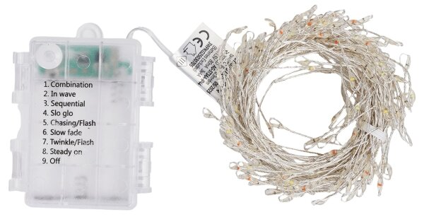 Aigostar - Catena luminosa natalizia a LED per esterni 200 LED/8 funzioni 3xAA 6,3m IP44 multicolore