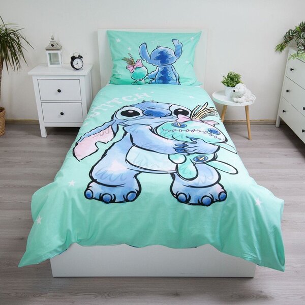 Set copripiumino e federa da bambini color menta in cotone per letto singolo 140x200 cm Lilo & Stitch "Buddies" – Jerry Fabrics