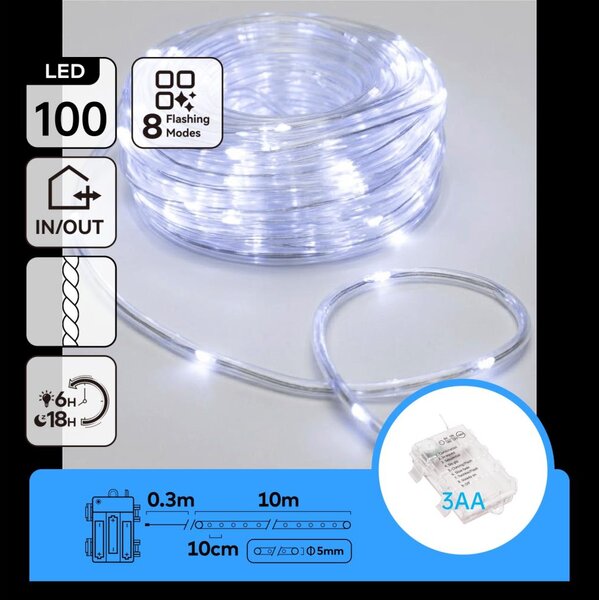 Aigostar - Catena luminosa natalizia LED da esterno 100xLED/8 funzioni 3xAA 10,3m IP44 bianco freddo