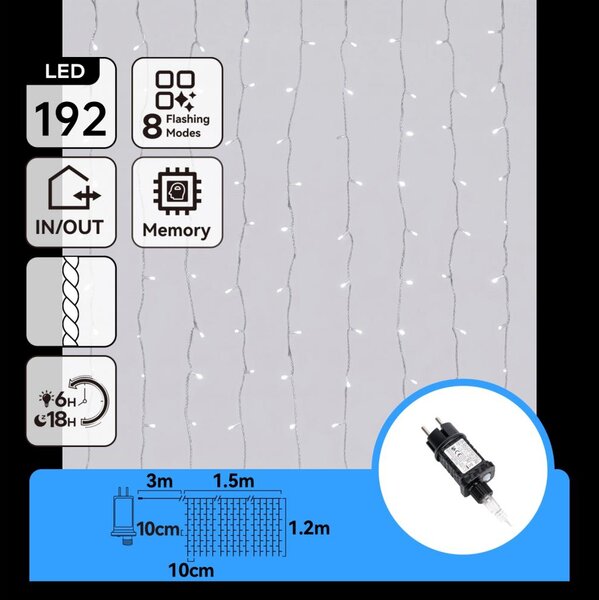 Aigostar-LED Catena luminosa natalizia da esterno 192xLED/8 funzioni 4,5x1,2m IP44 bianco freddo
