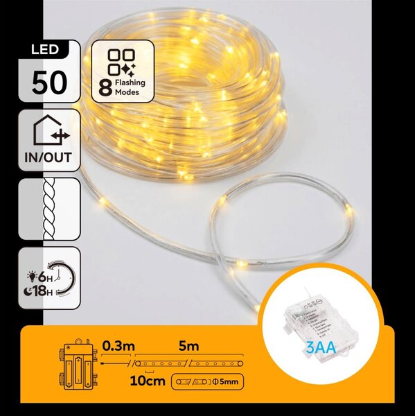 Aigostar - LED catena luminosa natalizia da esterno 50xLED/8 funzioni 3xAA 5,3m IP44 bianco caldo