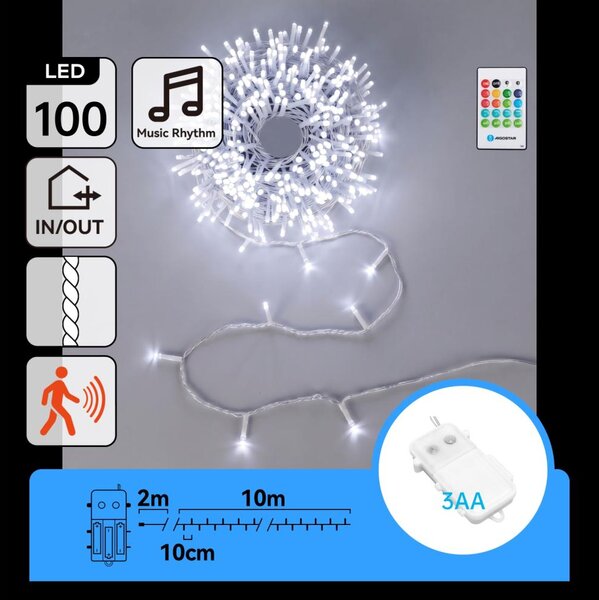 Aigostar - LED dimmerabile per esterni catena luminosa con sensore 100xLED/3xAA 12m bianco freddo + telecomando