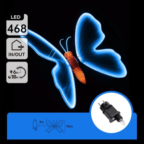 Aigostar - Decorazione per esterni a LED 468xLED 75 cm IP44 farfalla/blu