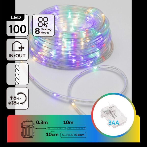 Aigostar-LED Catena luminosa natalizia da esterno 100xLED/8 funzioni 3xAA 10,3m IP44 multicolore