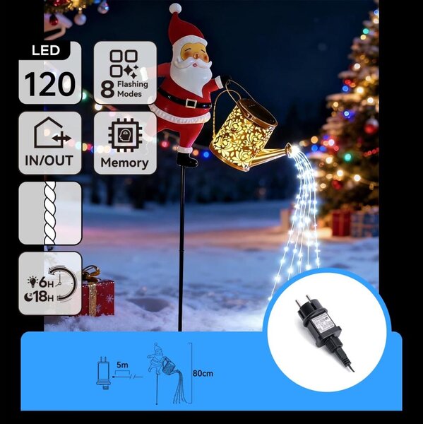 Aigostar-LED Decorazione natalizia da esterno 120 LED/8 funzioni 80 cm IP44 Santa/bianco freddo