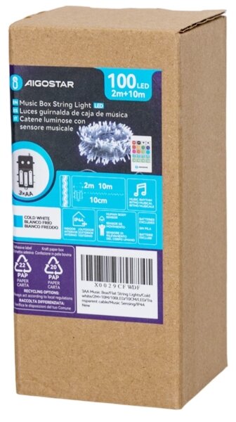 Aigostar - LED dimmerabile per esterni catena luminosa con sensore 100xLED/3xAA 12m bianco freddo + telecomando