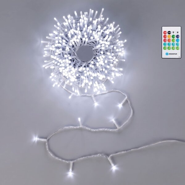Aigostar - LED dimmerabile per esterni catena luminosa con sensore 100xLED/3xAA 12m bianco freddo + telecomando