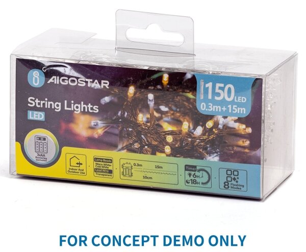 Aigostar - LED Catena luminosa natalizia da esterno 150xLED/8 funzioni 3xAA 5,3m IP44 blu