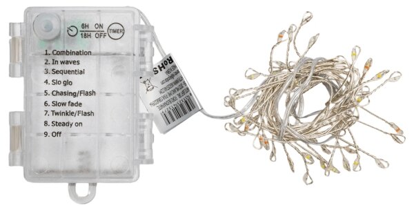 Aigostar - Catena luminosa natalizia per esterni 50 LED/8 funzioni 3xAA 1,8m IP44 multicolore