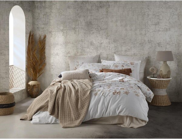 Set copripiumino e federa bianco in raso di cotone per letto matrimoniale ed esteso 240x220 cm Ivory Garden Floral – Mila Home Luxury