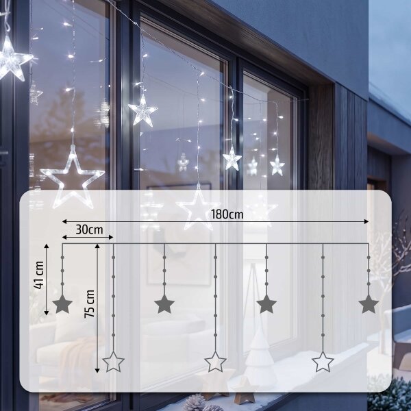 BRILAGI - Tenda da esterno natalizia LED 77xLED/3xAA/USB 1,8m IP44 bianco freddo