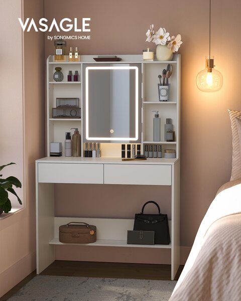 VASAGLE, tavolino da toilette con illuminazione a LED, 3 colori con luminosità regolabile