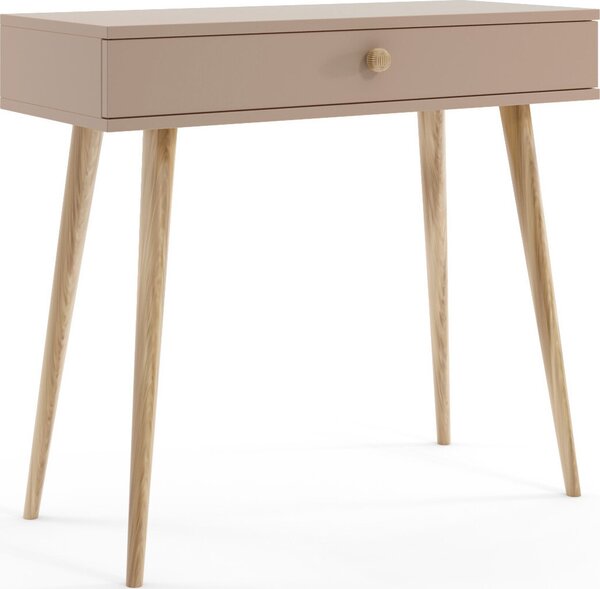 Comò da trucco Bettso, consolle con cassetto e gambe in legno alte, ideale per camera da letto o cameretta, dimensioni 90 x 80 cm, colore beige (IKON)