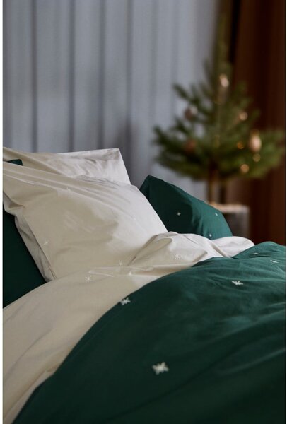 Set copripiumino e federa verde scuro in percalle di cotone per letto singolo 140x200 cm Christmas Fable – JUNA