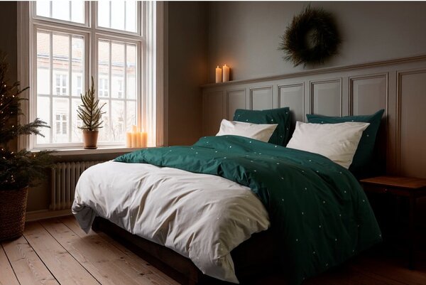 Set copripiumino e federa verde scuro in percalle di cotone per letto singolo 140x200 cm Christmas Fable – JUNA