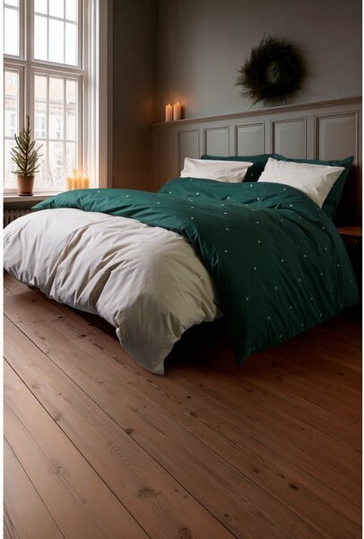Set copripiumino e federa verde scuro in percalle di cotone per letto singolo 140x200 cm Christmas Fable – JUNA