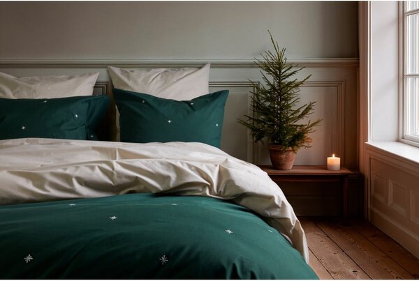 Set copripiumino e federa verde scuro in percalle di cotone per letto singolo 140x200 cm Christmas Fable – JUNA