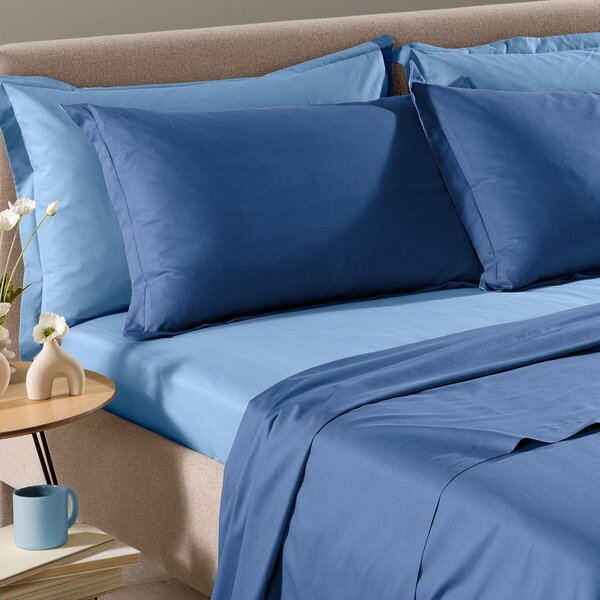 Completo Lenzuola In Cotone Vita Double Singolo Primanatura Tinta Unita Blu Caleffi