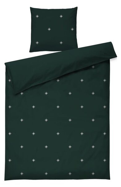 Set copripiumino e federa verde scuro in percalle di cotone per letto singolo 140x200 cm Christmas Fable – JUNA
