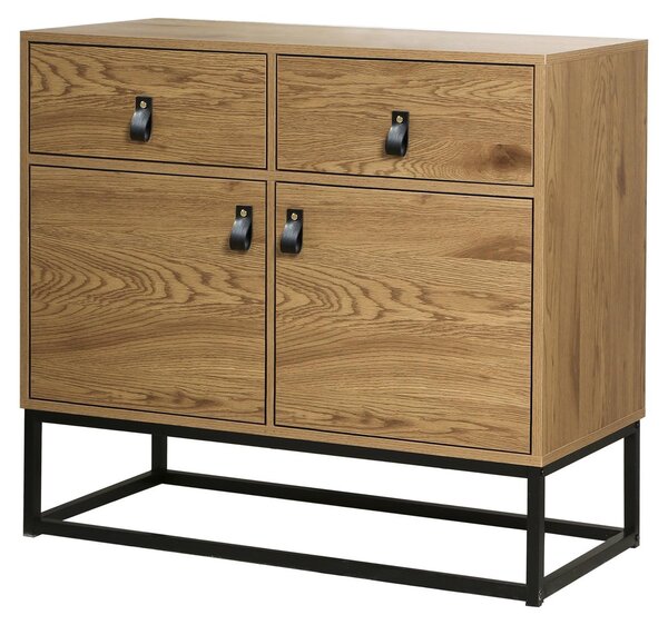 Calicosy - Cassettiera industriale a 2 ante e 2 cassetti Decorazione legno e Metallo Nero - L 90 x H 79 cm