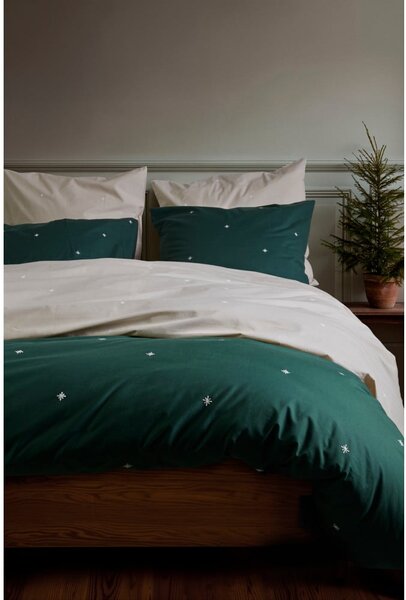 Set copripiumino e federa verde scuro in percalle di cotone per letto singolo 140x200 cm Christmas Fable – JUNA