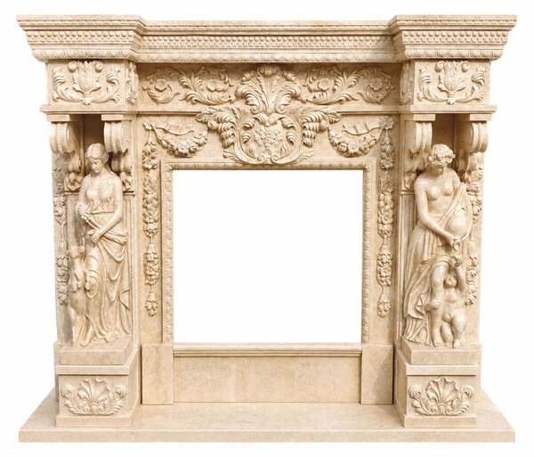 Cornice per camino in marmo stile barocco "Casa Padrino", color beige, 190 x 160 cm - Arredamento in stile barocco