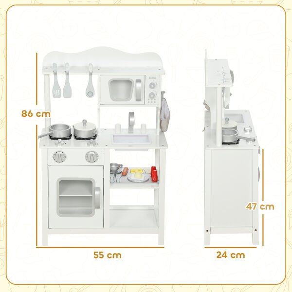 AIYAPLAY Cucina giocattolo in legno con suono accessori lavello e microonde per bambini a partire dai 3 anni bianco | Aosom Italy