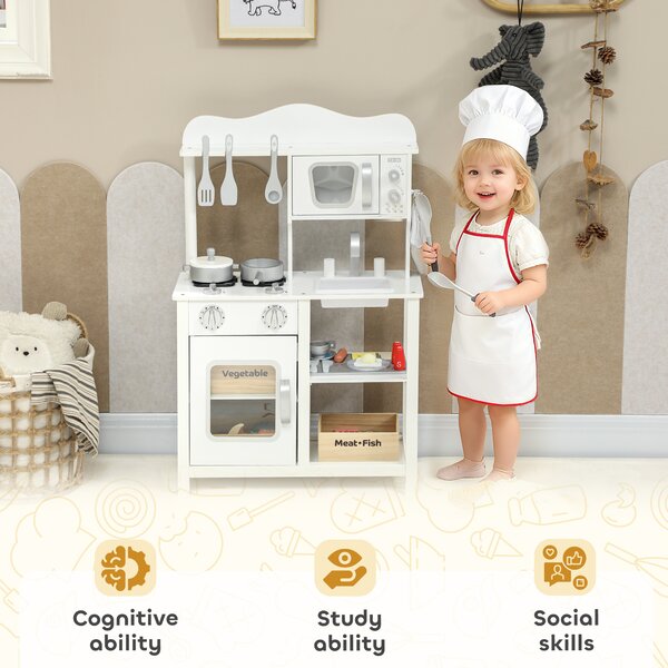 AIYAPLAY Cucina giocattolo in legno con suono accessori lavello e microonde per bambini a partire dai 3 anni bianco | Aosom Italy