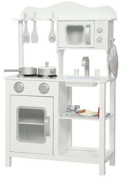 AIYAPLAY Cucina giocattolo in legno con suono accessori lavello e microonde per bambini a partire dai 3 anni bianco | Aosom Italy