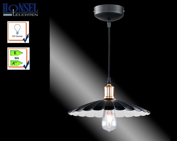 Lampada a sospensione di grande effetto SCHIRM, nera / dorata con interno bianco, diametro 35 cm